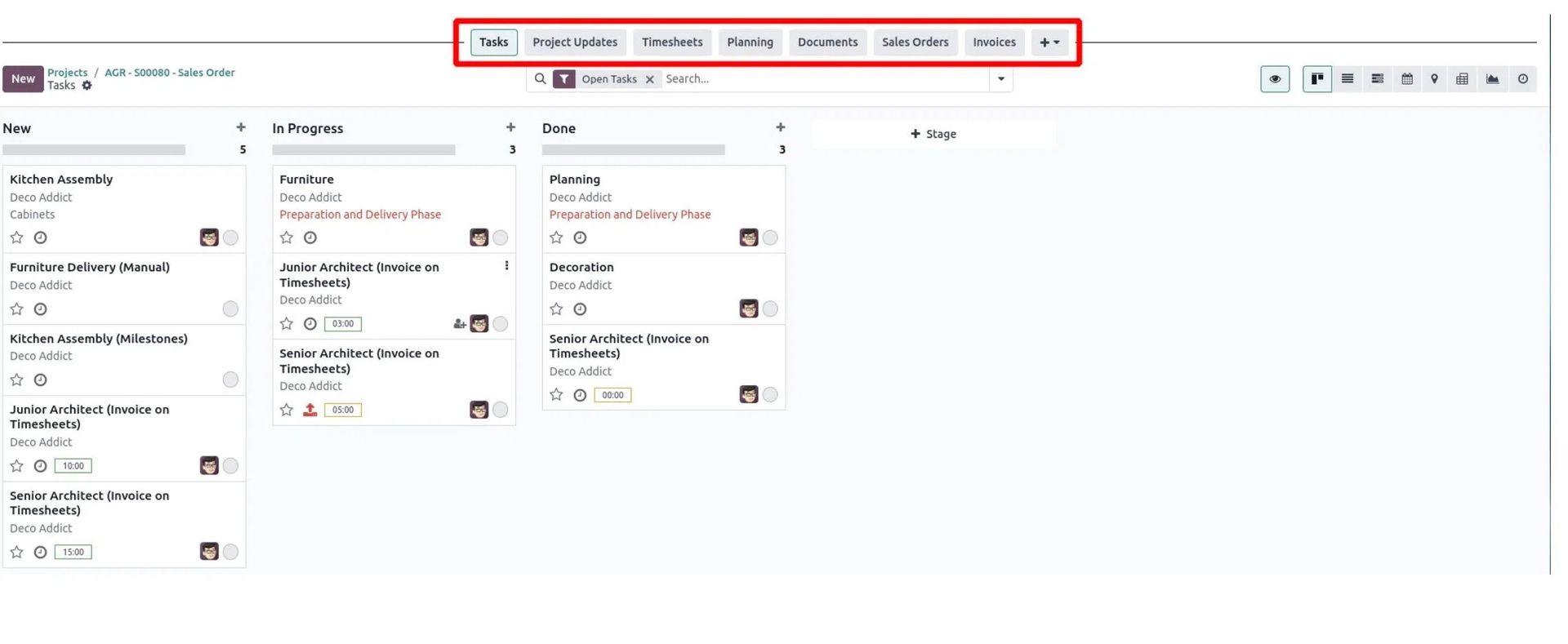 Odoo 18 Project Embedded Actions