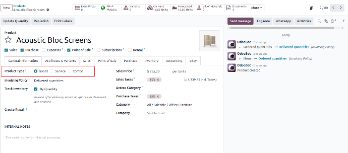 Odoo 18 Inventory Product Type