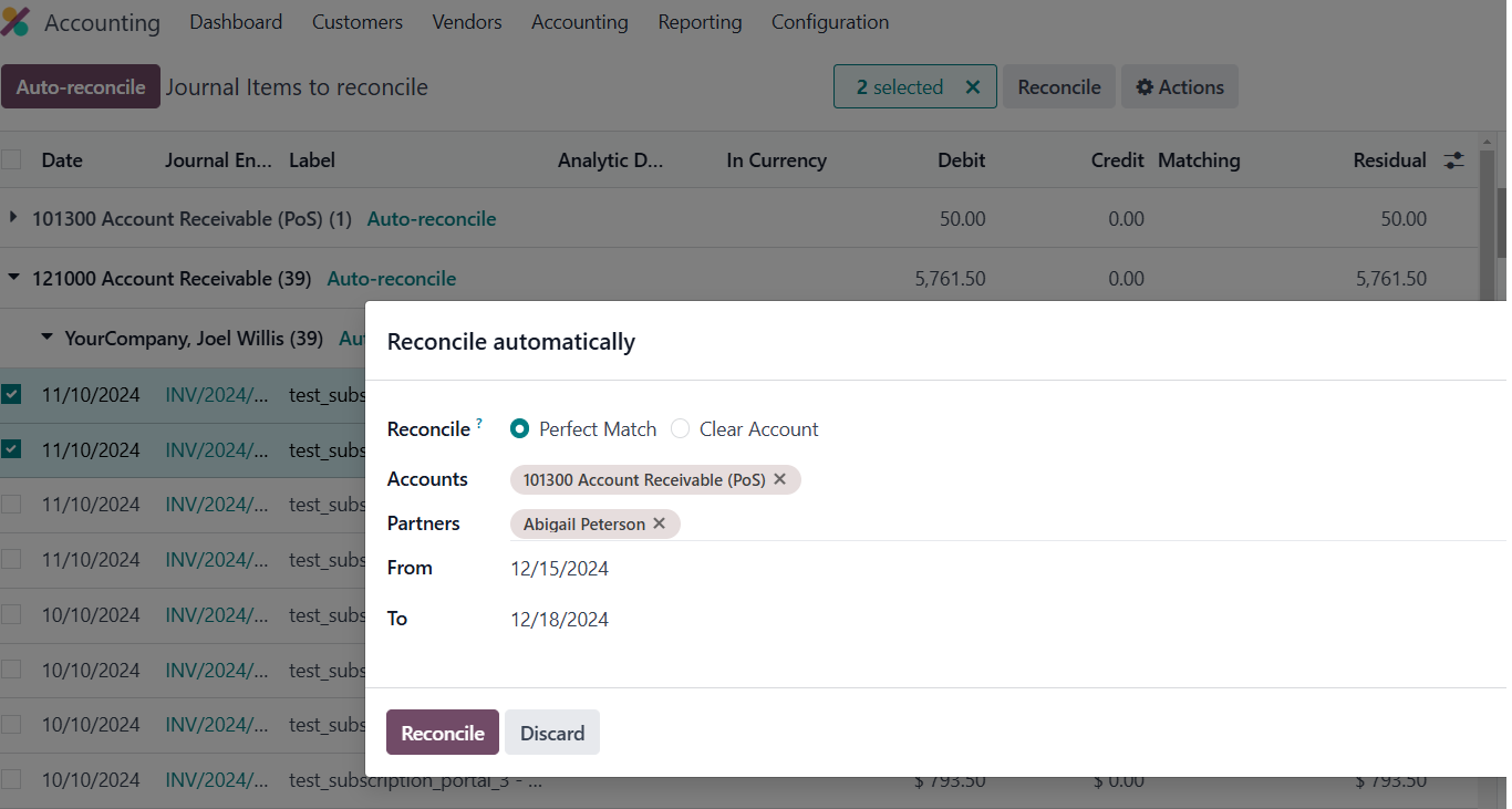 Odoo Accounting -  Reconcile automatically