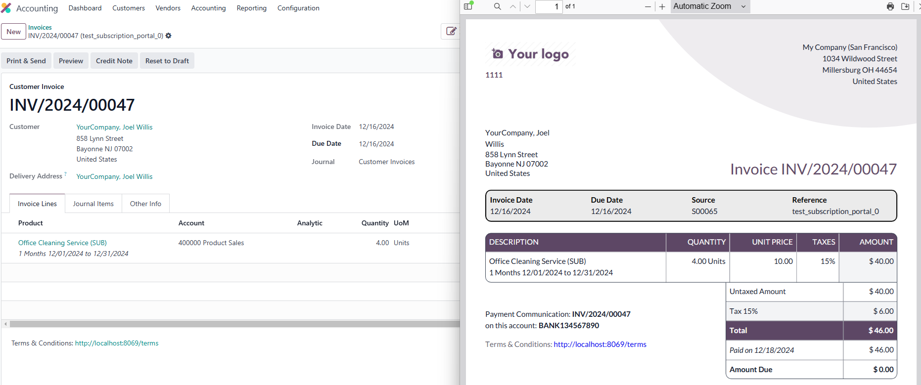 Odoo Accounting - Adjustable Screen