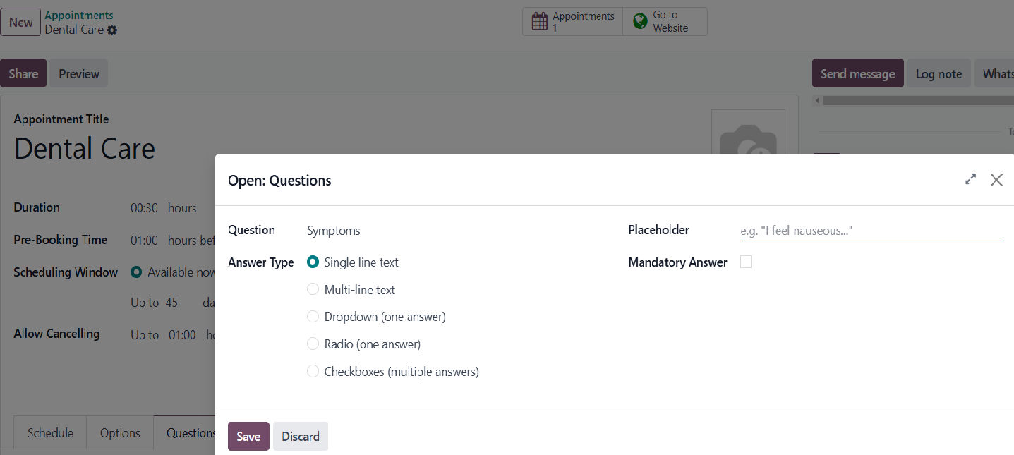 Odoo 18 Appointment -  Service-Specific Forms