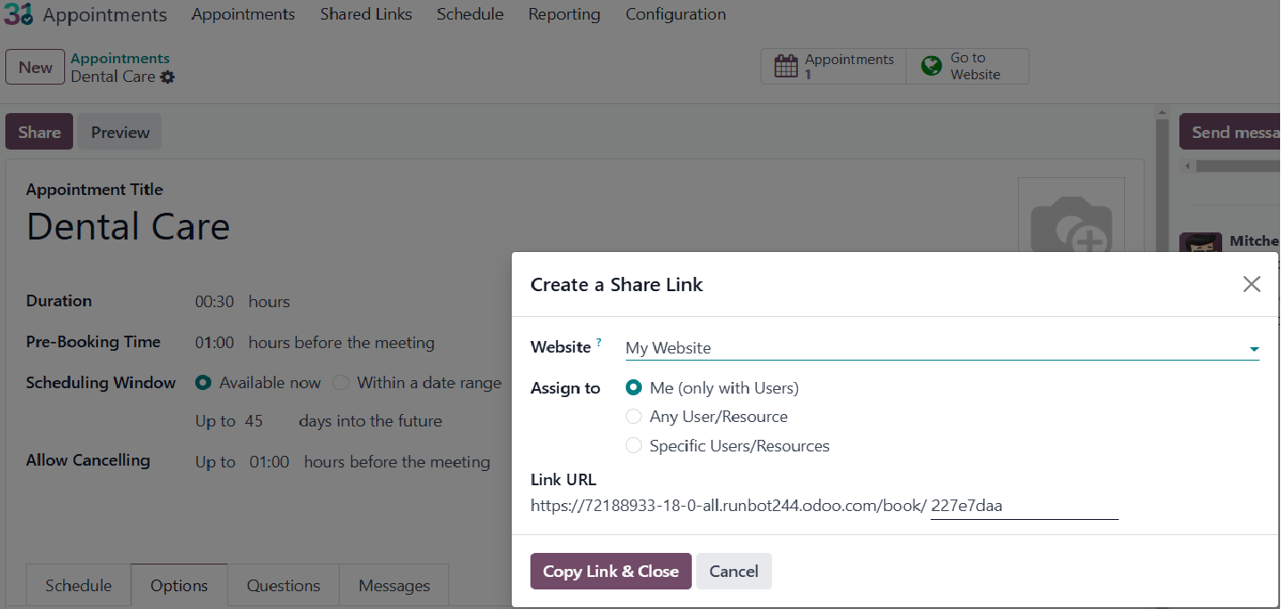 Odoo 18 Appointment - One-Click Booking Links